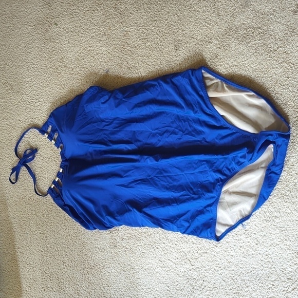Cacique Swim Cobalt Blue Halter with Padded Bra No Wire One Piece Swimsuit Sz 28 - Picture 1 of 9